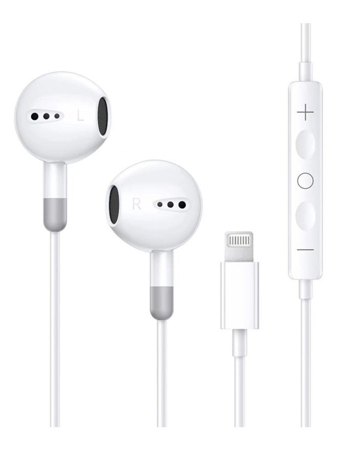 Wired Earphones with Lightning Connector, (Built-in Microphone and Volume Control) Compatible 14/13/12/SE/11/XR/XS/X/8/7, In-Ear White - Image 1